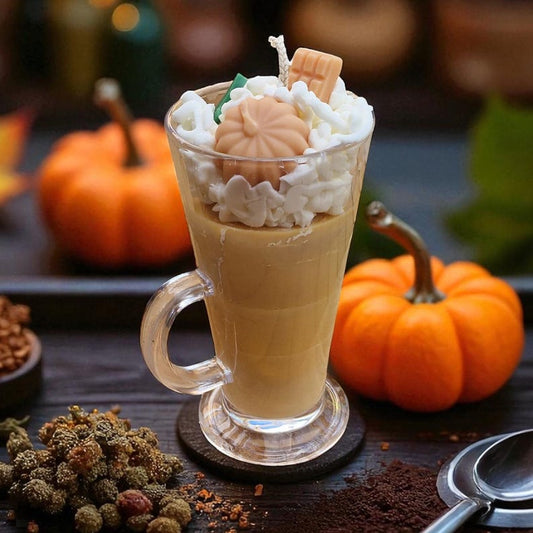 Pumpkin Spice Latte Candle – Handmade Soy Wax Coffee Candle Glass with Whipped Cream Topping, Autumn Décor Gift Free UK Post