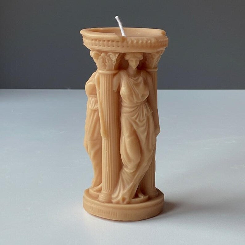 Athenian Grace Soy Candle Caryatid Column Handmade in Leicestershire