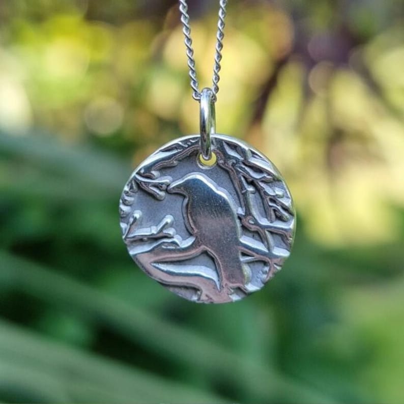 White Boar Forge The Nevermore Sterling Silver Pendant – Raven in the Branches, Edgar Allan Poe Inspired Necklace