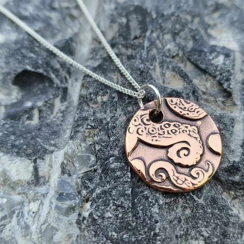 White Boar Forge Kraken Tentacle Pendant Necklace – Mythical Ocean Jewellery – Copper & Sterling Silver Deep Sea, Nautical Fantasy Gift