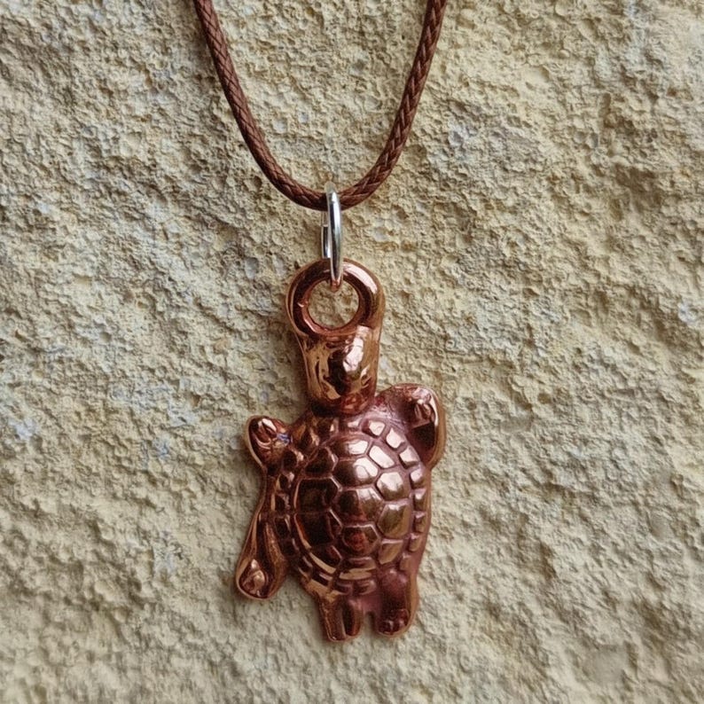 White Boar Forge Tiny Turtle Necklace - Handmade Copper & Sterling Silver Pendant, Sea Turtle Jewellery Gift
