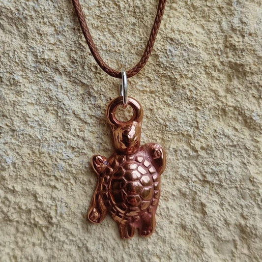 White Boar Forge Tiny Turtle Necklace - Handmade Copper & Sterling Silver Pendant, Sea Turtle Jewellery Gift