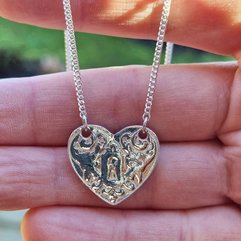 White Boar Forge Victorian Heart Key Pendant – Handmade 925 Sterling Silver Heart Necklace, Love Token Jewellery