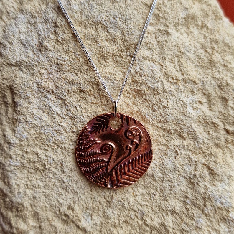 White Boar Forge Bracken Copper & Sterling Silver 2.2cm Pendant – Handmade Botanical Fern Necklace, Nature-Inspired Woodland Jewellery Gift