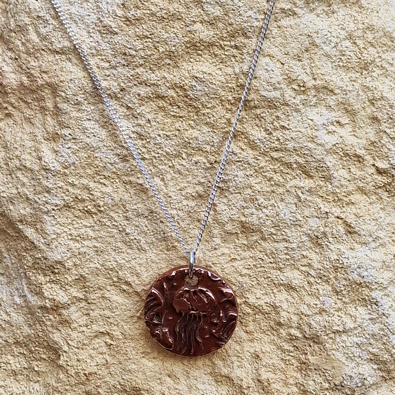 White Boar Forge Aurelia Jellyfish Pendant Necklace Handmade Copper Sterling Silver – Ocean Themed Jewellery