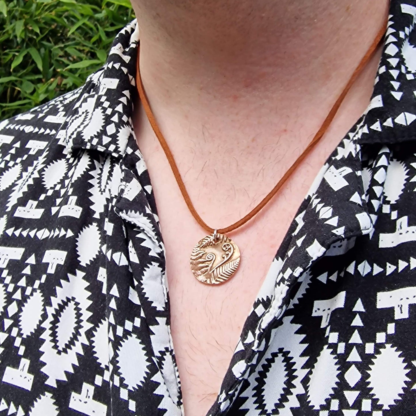 White Boar Forge Bracken Copper & Sterling Silver 2.2cm Pendant – Handmade Botanical Fern Necklace, Nature-Inspired Woodland Jewellery Gift