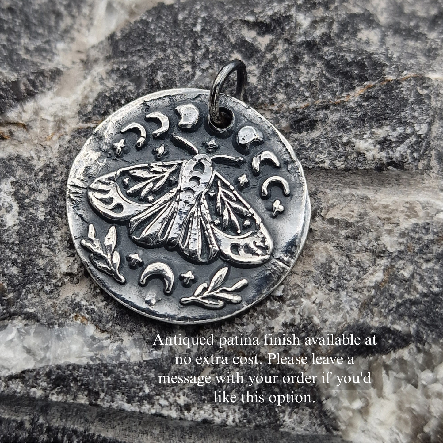 White Boar Forge The Nocturne Moth Lunar Pendant Handmade Gothic Moth & Moon Phase Necklace in 925 Sterling Silver