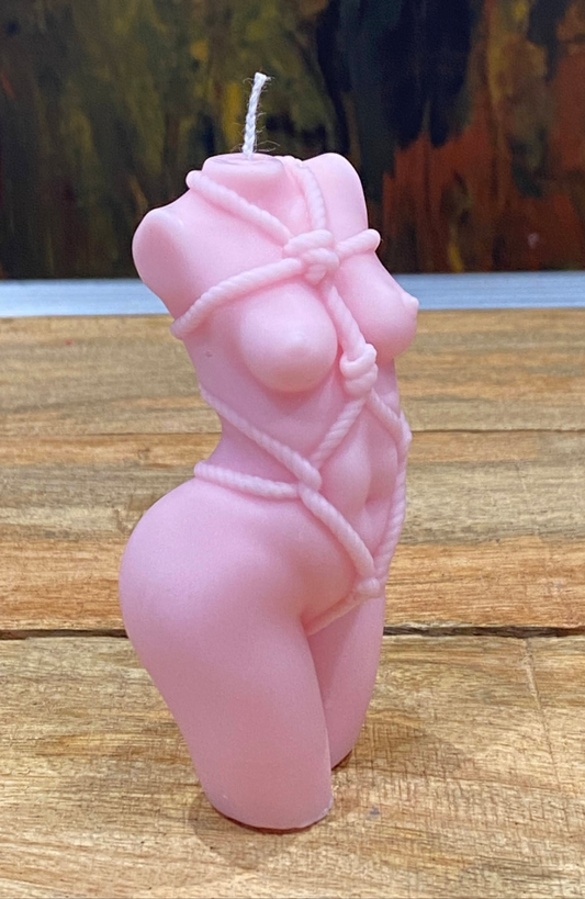 Pastel Pink Bondage Shibari Goddess Female Candle: Any Scent You Crave, Soy Blend, Natural Wick, Eco Packaging.