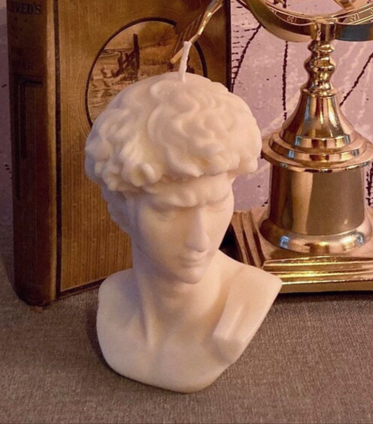 David Renaissance Michelangelo Art Sculpture Large Bust Soy Ivory Candle Bespoke Scent Free UK Post