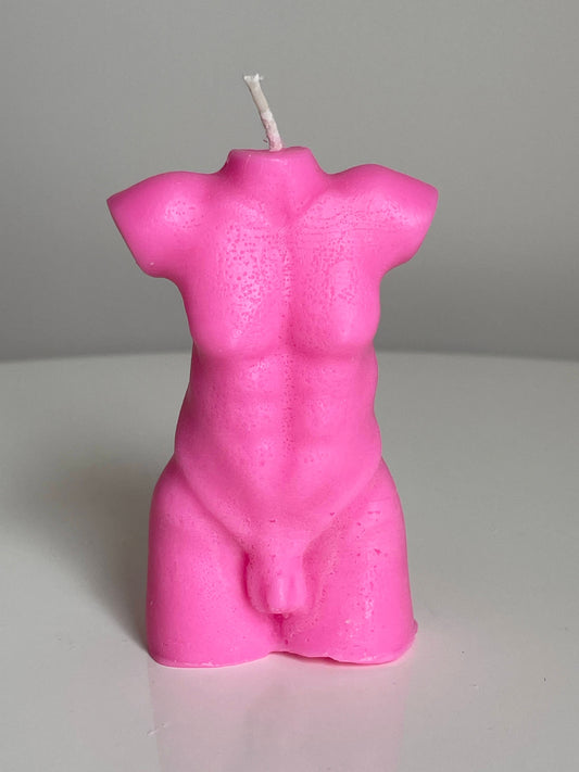 Hand Made Barbie Pink Sculpture Human Nude Adonis Male Torso Sexy Candle 70 Gorgeous Scents Free UK Post