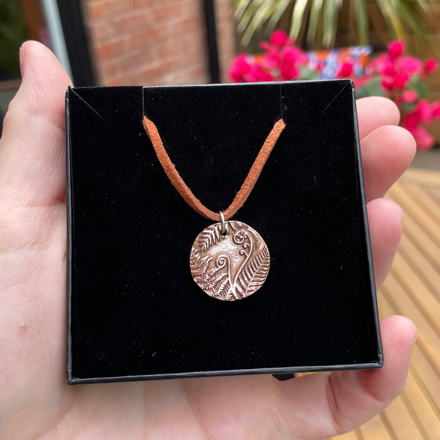 White Boar Forge Bracken Copper & Sterling Silver 2.2cm Pendant – Handmade Botanical Fern Necklace, Nature-Inspired Woodland Jewellery Gift
