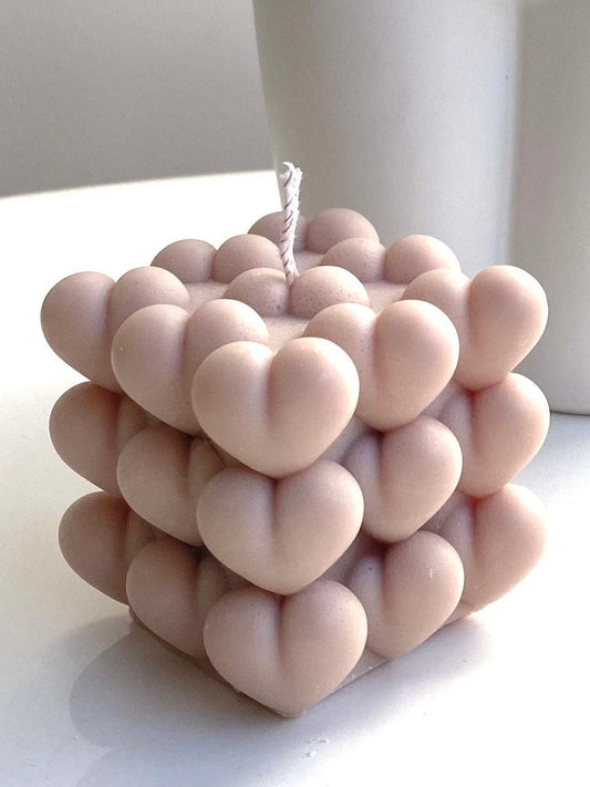 Heart Bubble Cube Modern Art Sculpture Hand-made Beige 6cm Candle Over 100 Fragrances Free UK Post