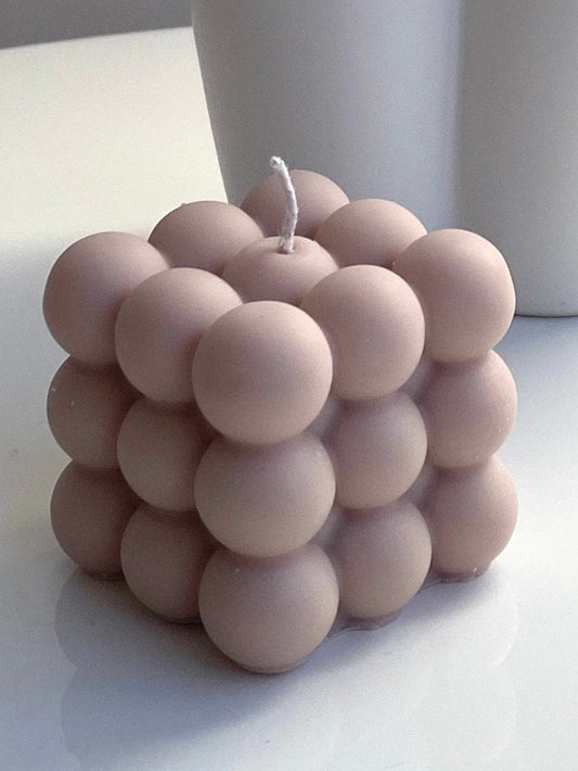 Bubble Cube Modern Art Sculpture Hand-made Beige 6cm Candle Over 100 Fragrances Free UK Post