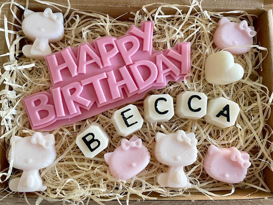 Personalised Birthday Gift Wax Melt Collection Super Cute Kawaii Hello Kitty. Eco Friendly Free UK Post