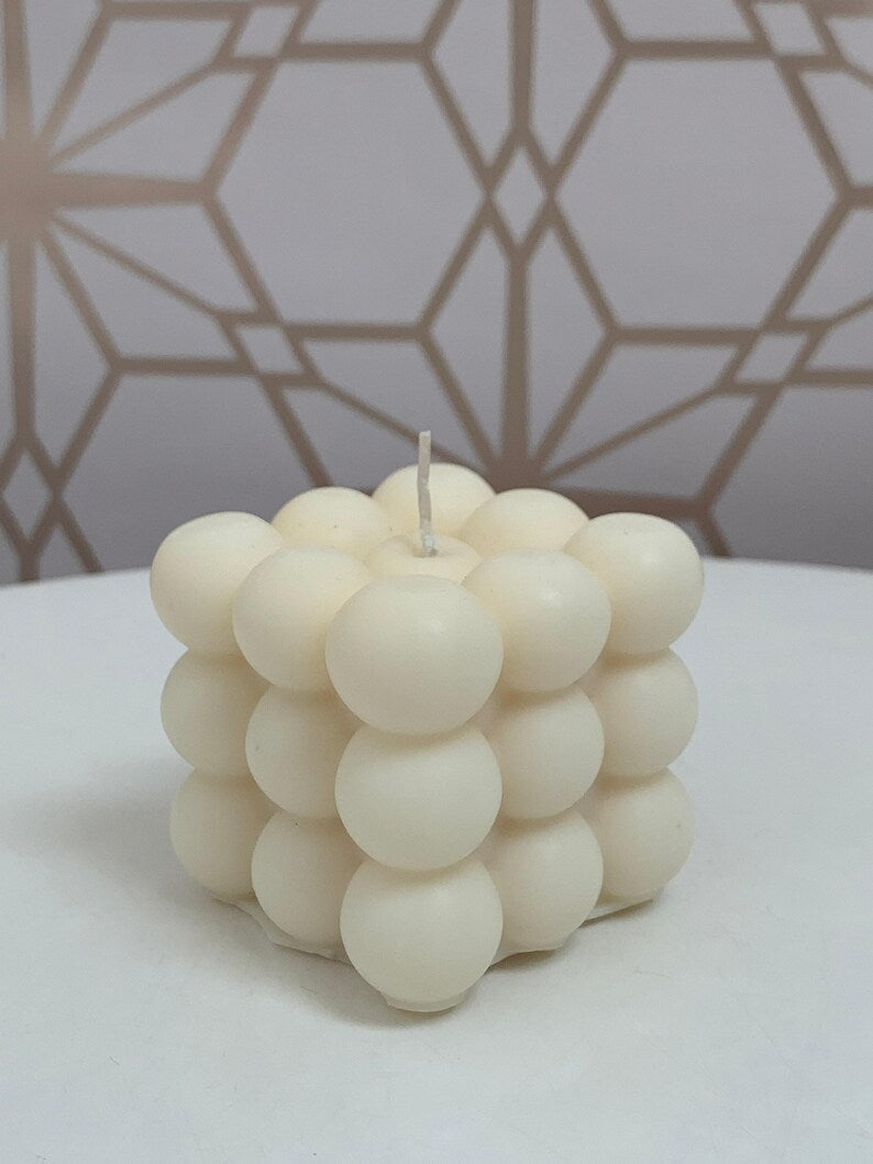 Hand Made Ivory Yellow Bubble Cube Soy Candle Bespoke Scent Pastel Colours Free Post To UK