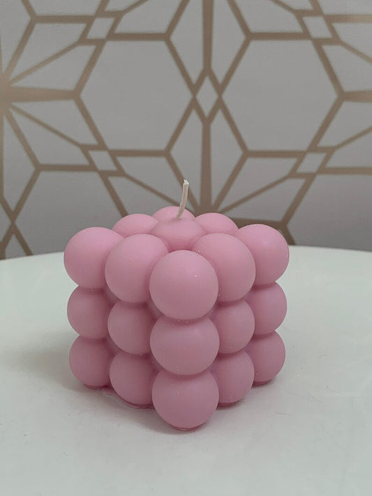 Hand Made Pink Bubble Cube Soy Candle Bespoke Scent Pastel Colours Free Post To UK