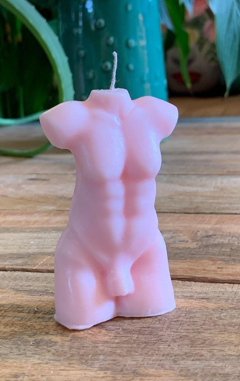 Hand Made Adonis Sex God Torso Male Art Man Sculpture 100 Fragrances Soy Blend Pastel Baby Pink Candle Free UK Post