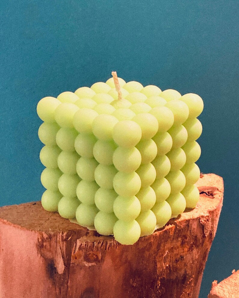 Cluster Bubble Cube Modern Art Sculpture Hand-made Green 6cm Candle Over 100 Fragrances Free UK Post