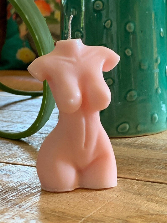 Pastel Pink Nude Female Venus Goddess Of Love Handmade Candle: Soy Blend/Beeswax (100 Scent Choices). Natural Cotton Wick. UK Made.
