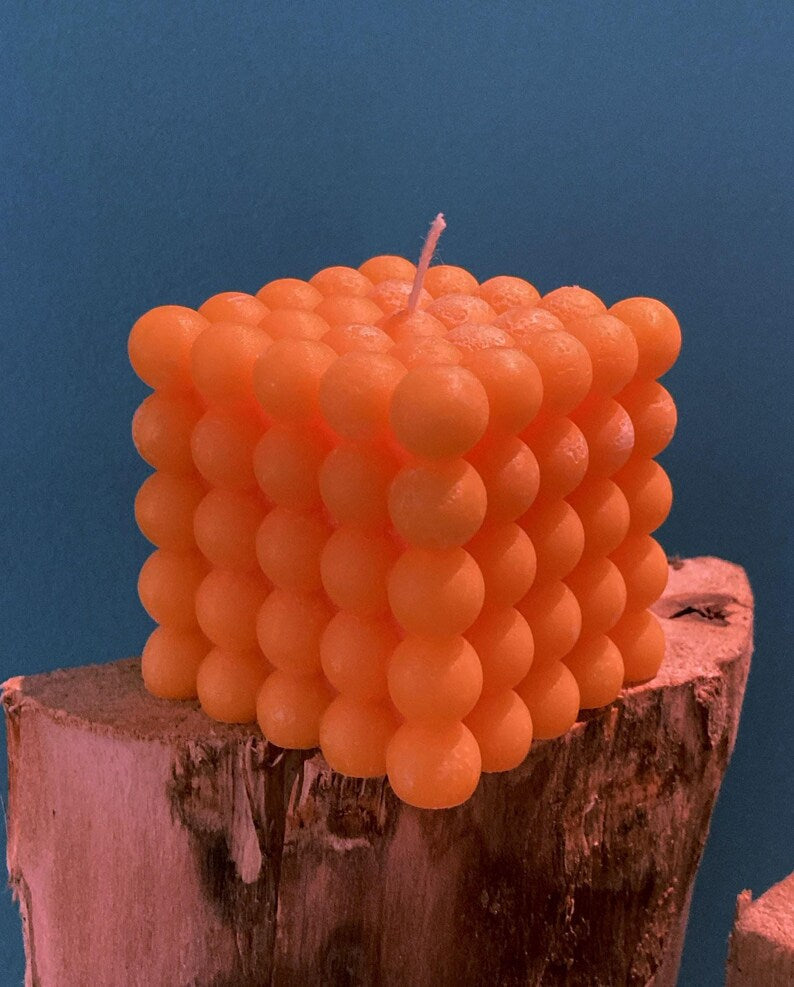 Cluster Bubble Cube Modern Art Sculpture Hand-made Orange 6cm Candle Over 100 Fragrances Free UK Post