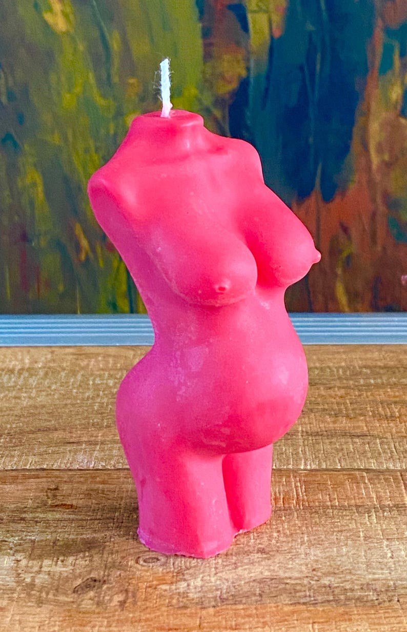 Mum To Be Pregnancy Goddess Torso Female Body Art Sculpture Red Soy Blend Candle 100 fragrances Eco Packaging Free UK Post