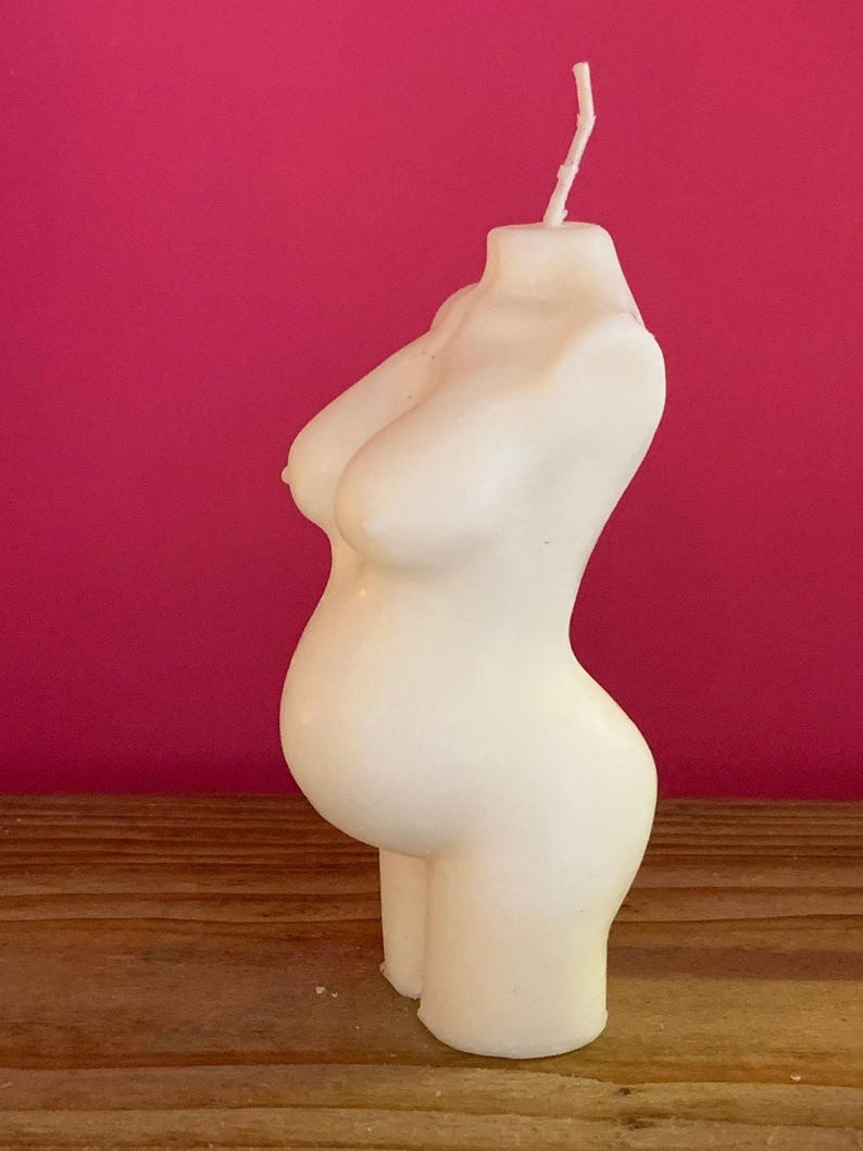 Mum To Be Pregnancy Goddess Torso Female Body Art Sculpture Ivory Soy Blend Candle 100 fragrances Eco Packaging Free UK Post