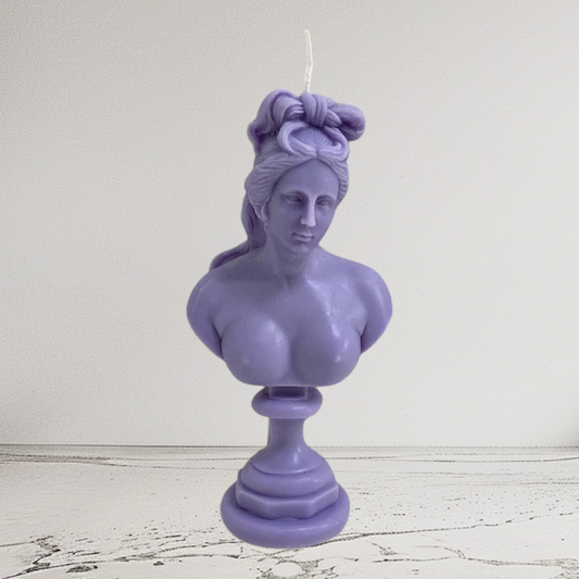 Purple Greek Goddess of Love Aphrodite Bust Candle: Bespoke Scent, 14.5cm, Soy Blend, Natural Wick, Free UK Post
