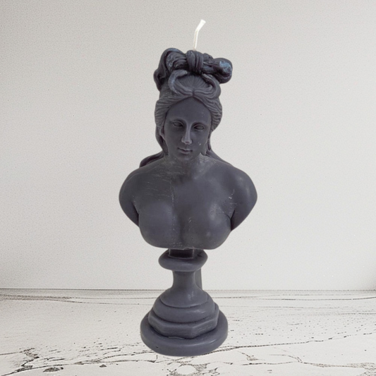 Grey Greek Goddess of Love Aphrodite Bust Candle: Bespoke Scent, 14.5cm, Soy Blend, Natural Wick, Free UK Post