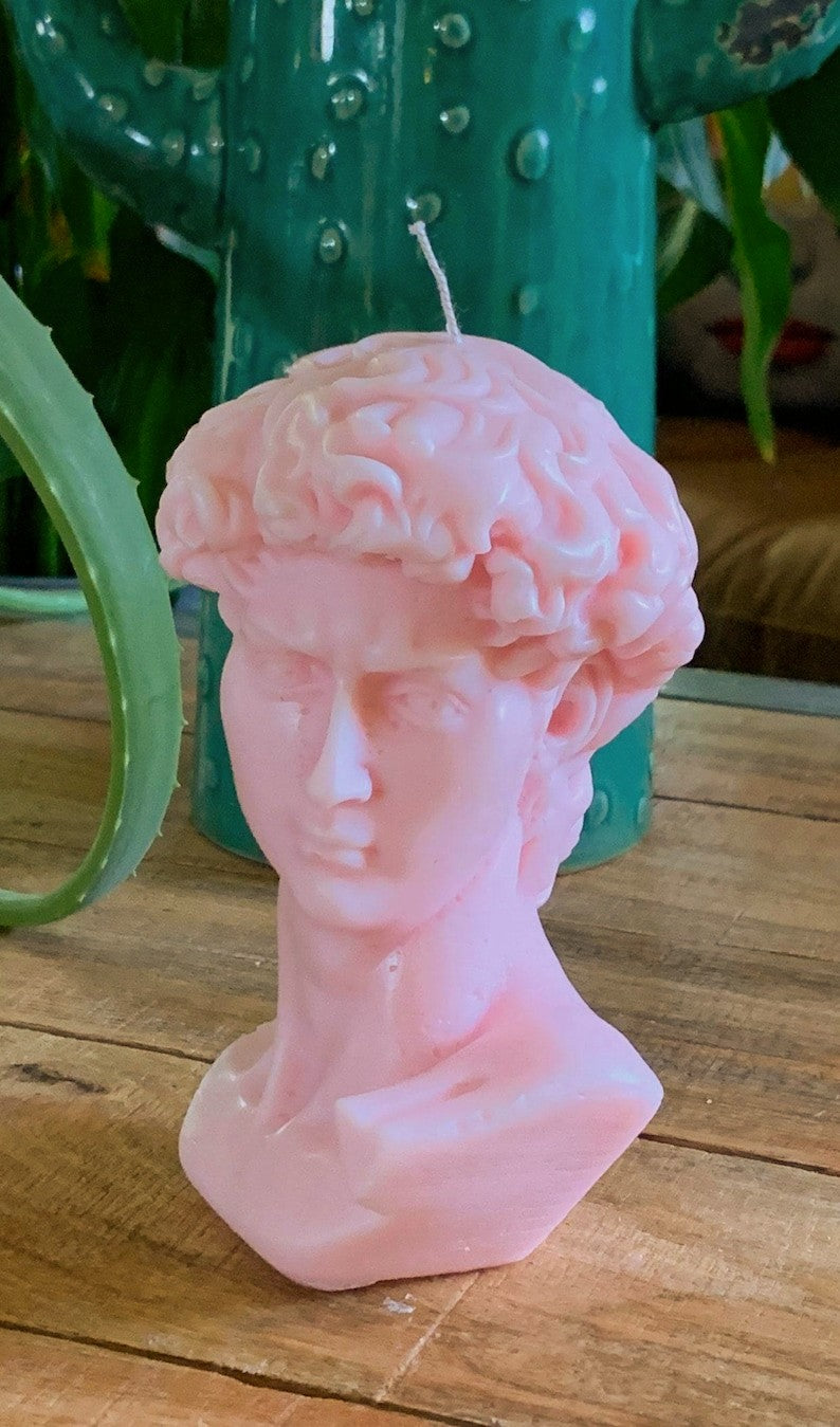 David Renaissance Michelangelo Art Sculpture Large Bust Soy Pastel Baby Pink Candle Bespoke Scent Free UK Post