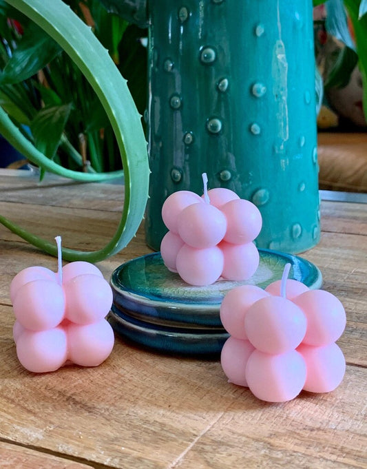 3 Mini Bubble Cubes Hand-made Pink Candles Over 100 Fragrances Free UK Post