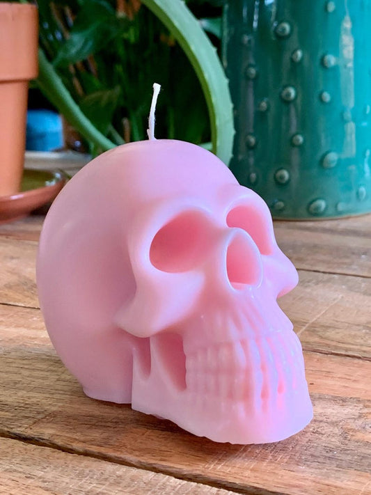 Pastel Pink Handcrafted Shadowed Skull Candle: Scent of Your Choosing, Wax Blend of Soy or Bee