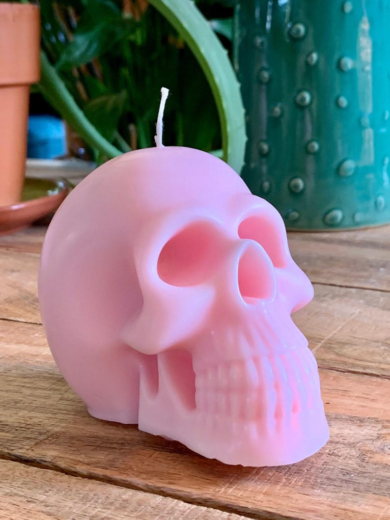 Human Skull Hand-made Pink Sculpture Candle Over 70 Fragrances Free UK Post