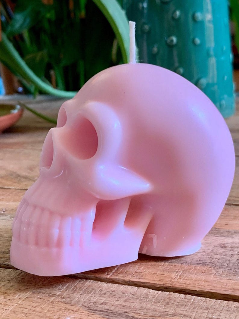 Human Skull Hand-made Pink Sculpture Candle Over 70 Fragrances Free UK Post