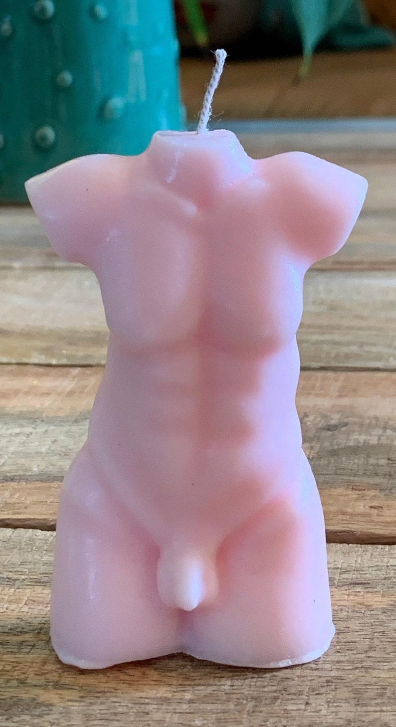 Hand Made Adonis Sex God Torso Male Art Man Sculpture 100 Fragrances Soy Blend Pastel Baby Pink Candle Free UK Post