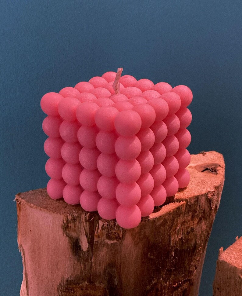 Cluster Bubble Cube Modern Art Sculpture Hand-made Pink 6cm Candle Over 100 Fragrances Free UK Post