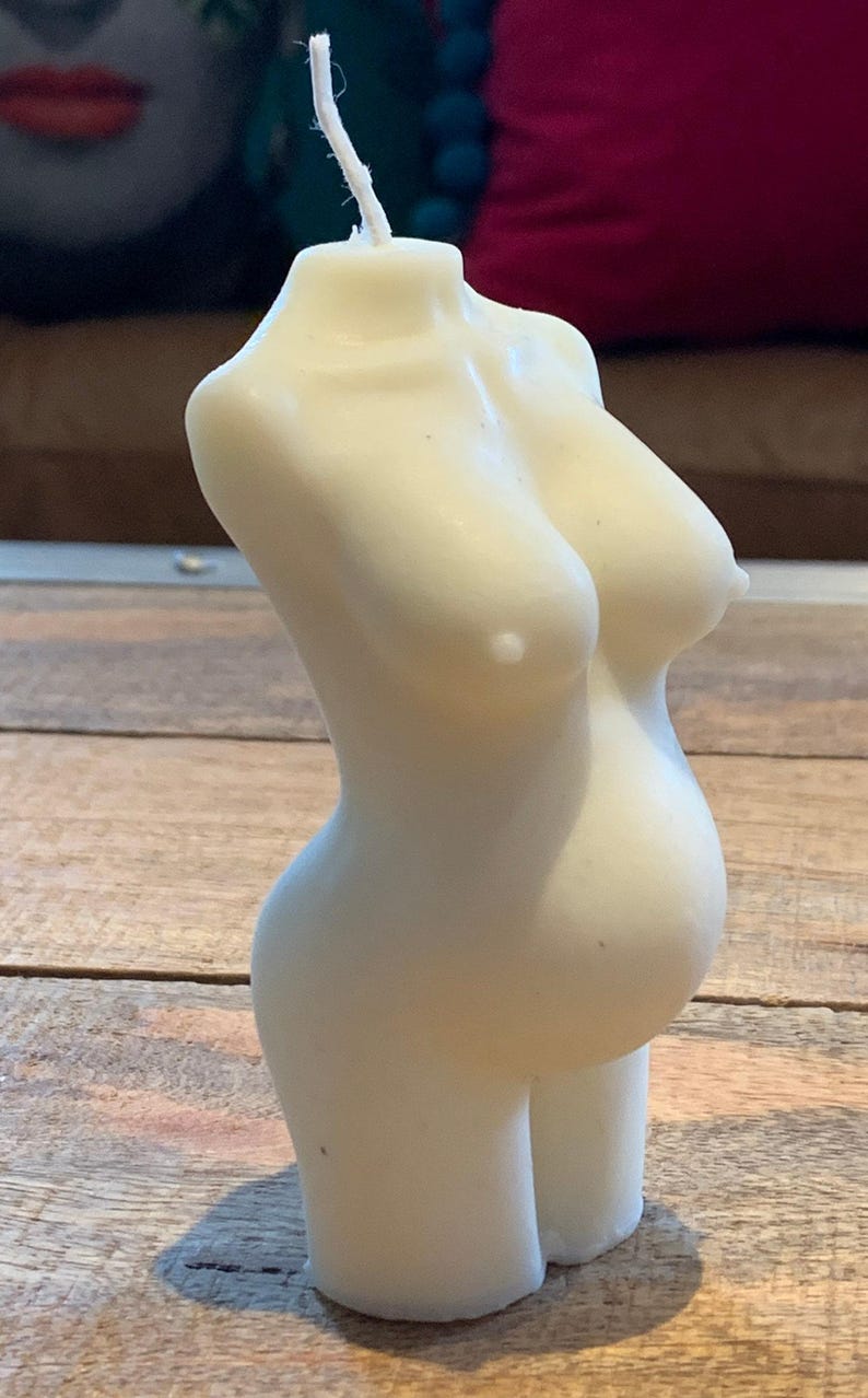 Mum To Be Pregnancy Goddess Torso Female Body Art Sculpture Ivory Soy Blend Candle 100 fragrances Eco Packaging Free UK Post