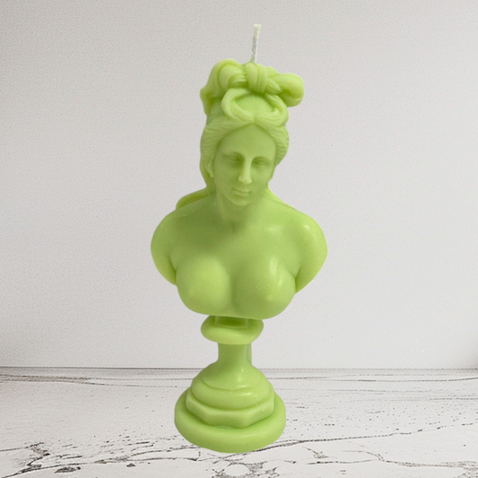 Green Greek Goddess of Love Aphrodite Bust Candle: Bespoke Scent, 14.5cm, Soy Blend, Natural Wick, Free UK Post