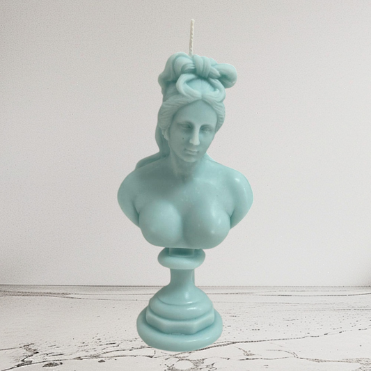 Pastel Blue Greek Goddess of Love Aphrodite Bust Candle: Bespoke Scent, 14.5cm, Soy Blend, Natural Wick, Free UK Post
