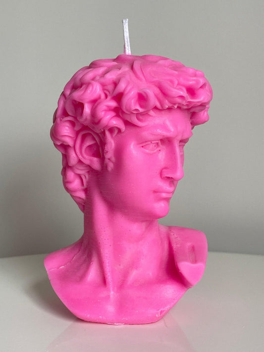 David Renaissance Michelangelo Art Sculpture Large Bust Soy Hot Pink Candle Bespoke Scent Free UK Post