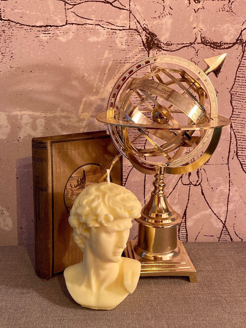 David Renaissance Michelangelo Art Sculpture Large Bust Soy Pastel Yellow Candle Bespoke Scent Free UK Post