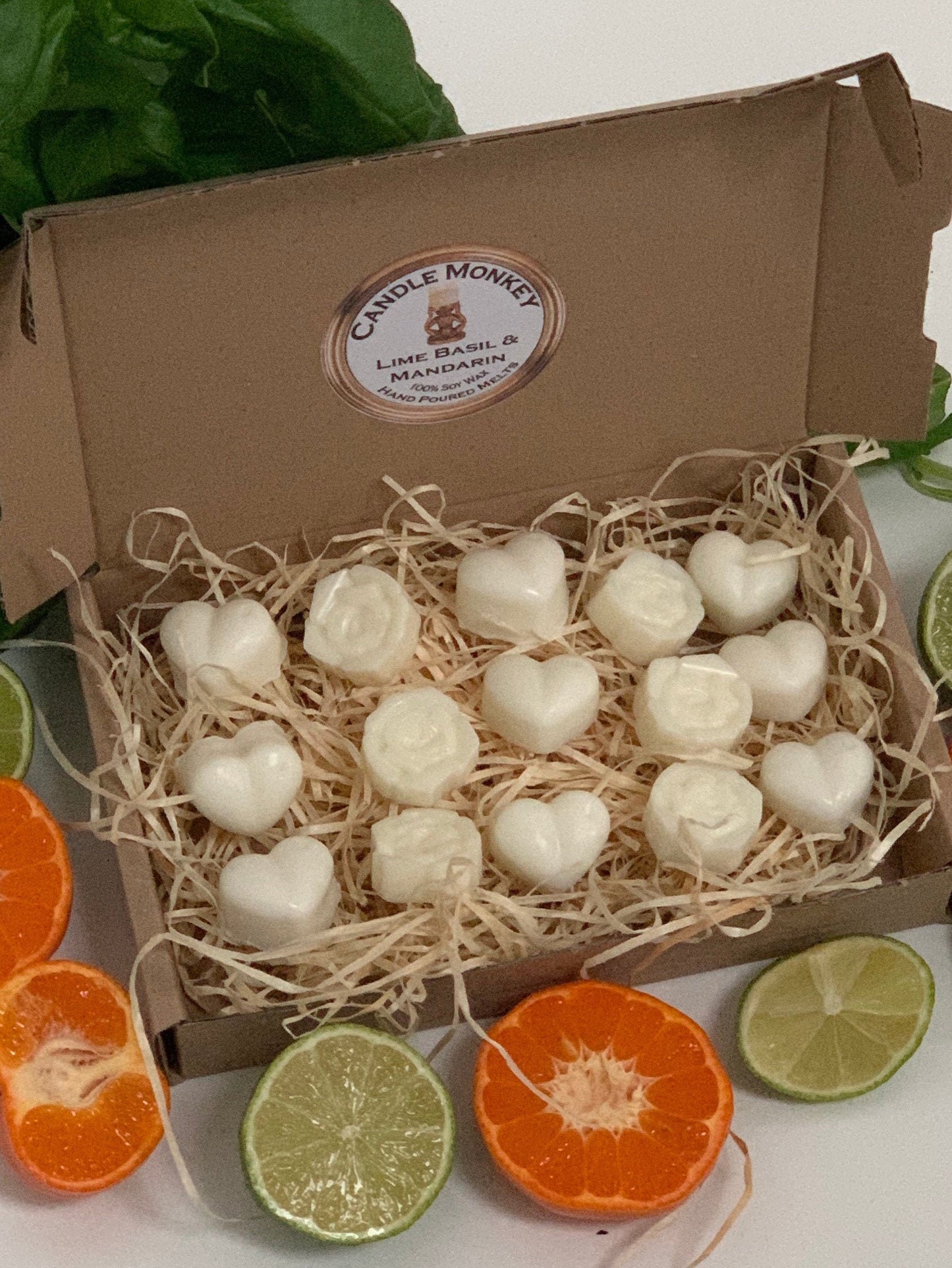 Lime Basil & Mandarin Soy Wax Love you Mum Hearts Flowers Box of Highly Fragranced Wax Melts Free UK Post