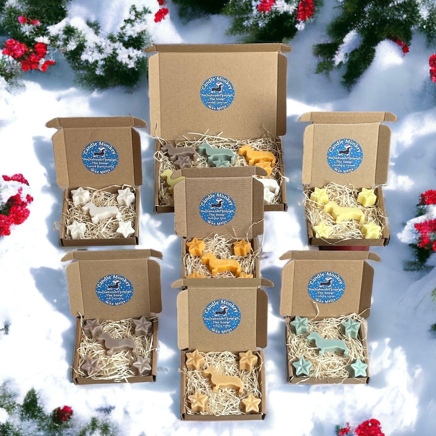 Dachshund Through the Snow! Christmas Fireside Collection Dachshund Sausage Dogs Wax Melts 12 Wax Melts In Gift Box Free UK Post