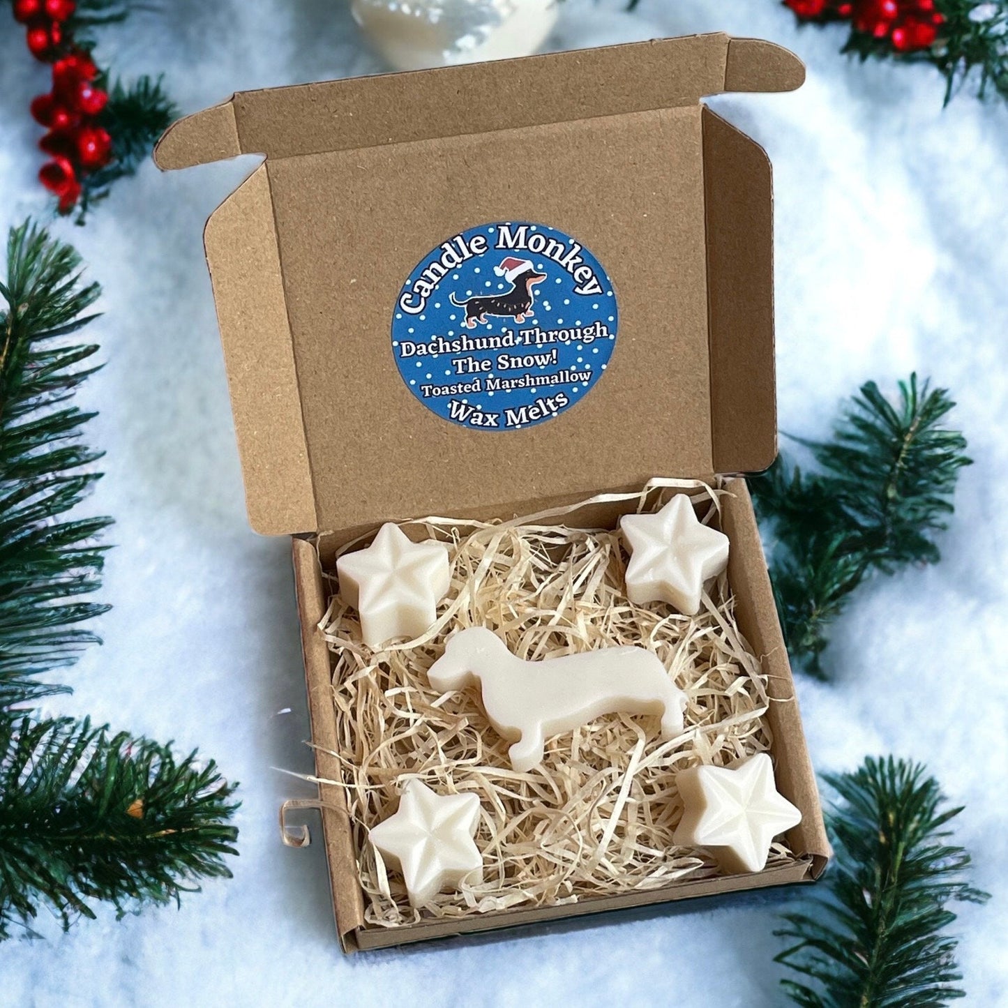 Dachshund Through the Snow! Christmas Fireside Collection Dachshund Sausage Dogs Wax Melts 12 Wax Melts In Gift Box Free UK Post