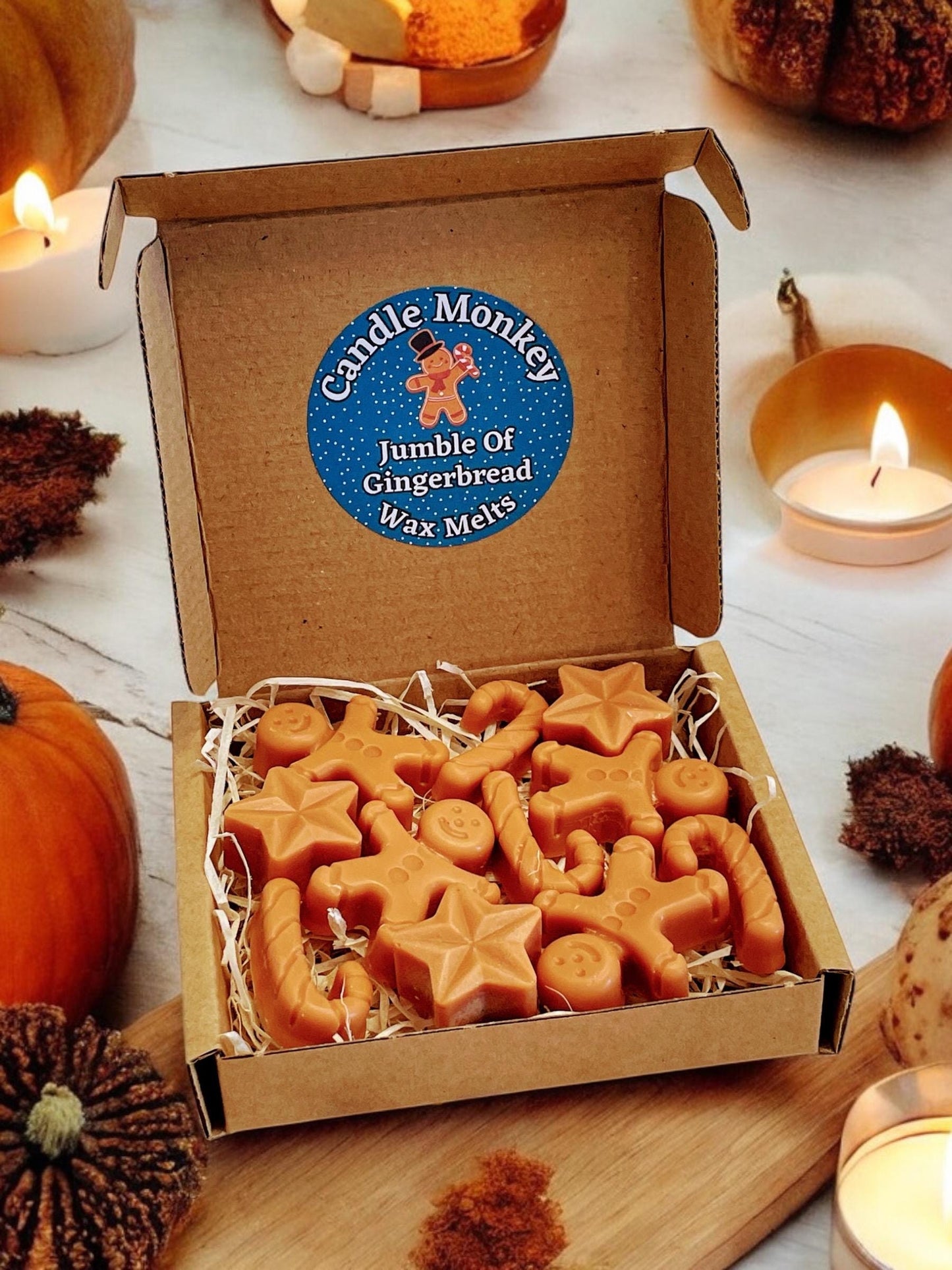 Jumble of Gingerbread Wachsschmelzbrenner-Geschenkset Klassischer Lebkuchen oder Pumpkin Spice Latte Super stark duftende Sojamischung schmilzt Kostenlose Lieferung innerhalb Großbritanniens