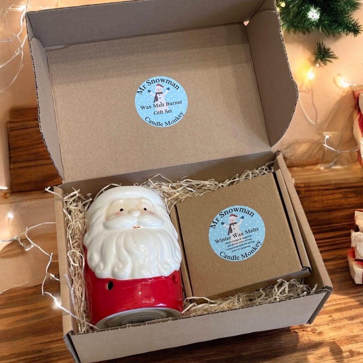 Homemade Mr Snowman Christmas 6 Wax Melts and Santa Claus Wax Melter Set in Gift Box Free uk Post