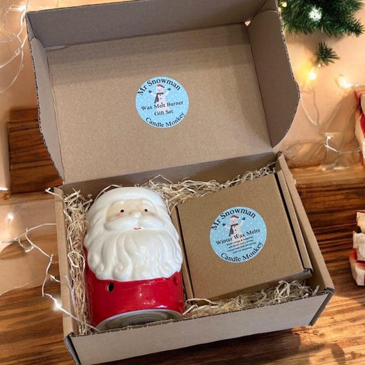 Homemade Mr Snowman Christmas 6 Wax Melts and Santa Claus Wax Melter Set in Gift Box Free uk Post