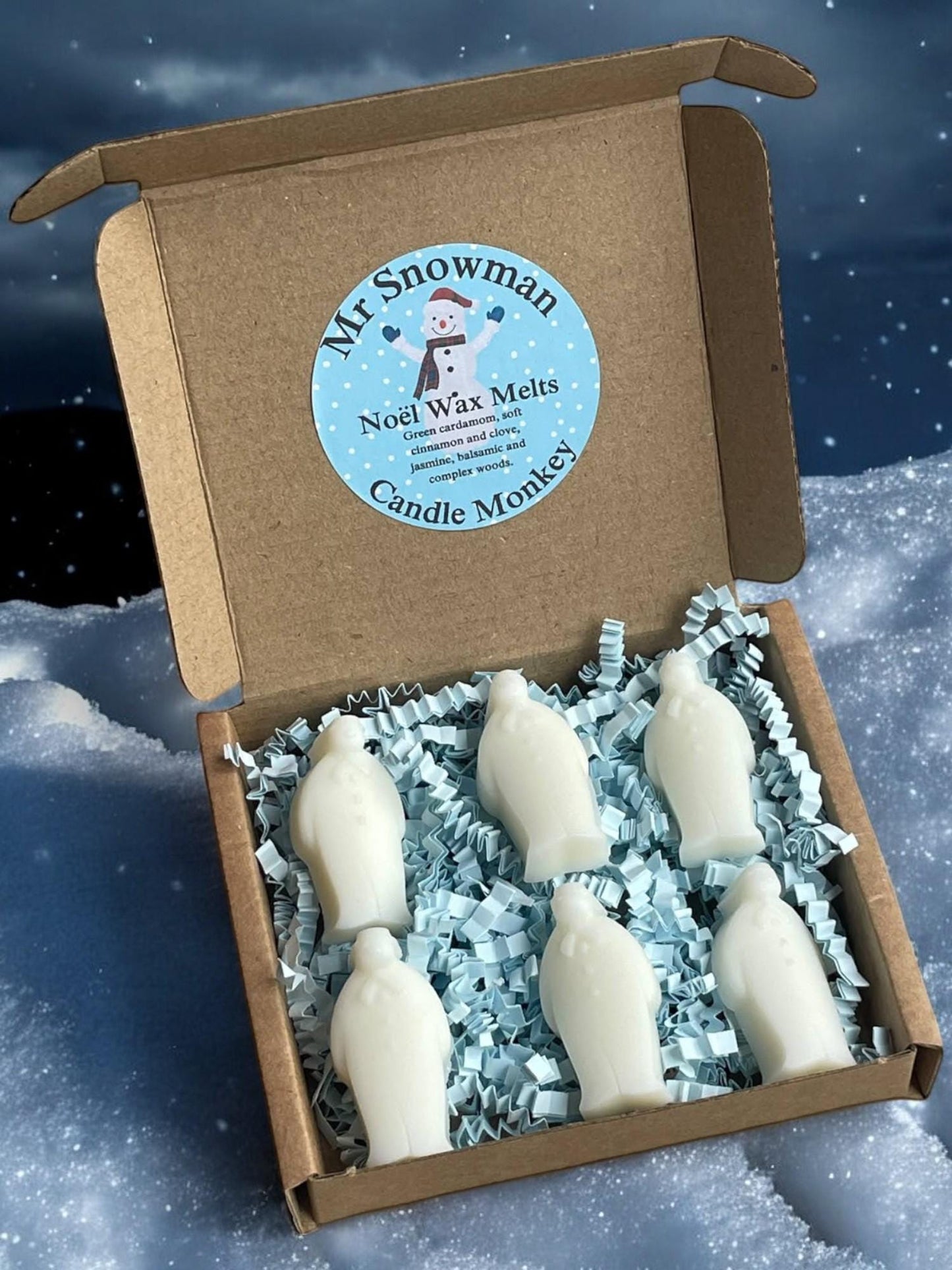 Homemade Mr Snowman Christmas 6 Wax Melts Set in Gift Box Free uk Post