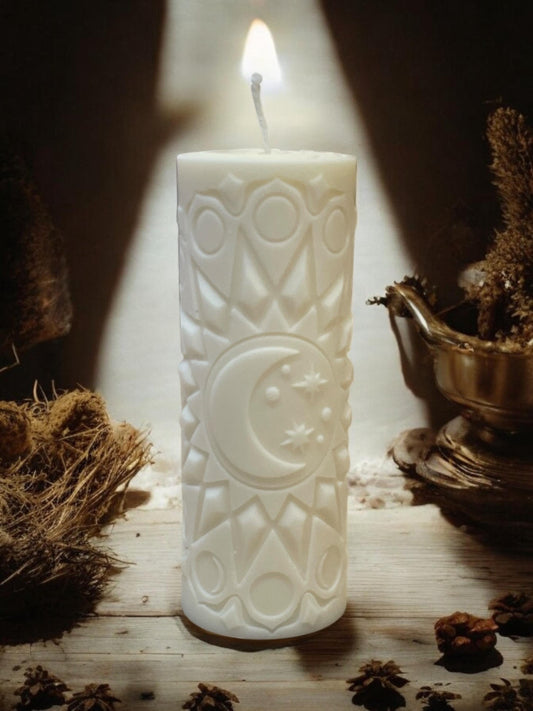 Winter Solstice Sun And Moon Phases Candle Made To Order In Choice of Colour & Fragrance or Essential Oils Free UK Post