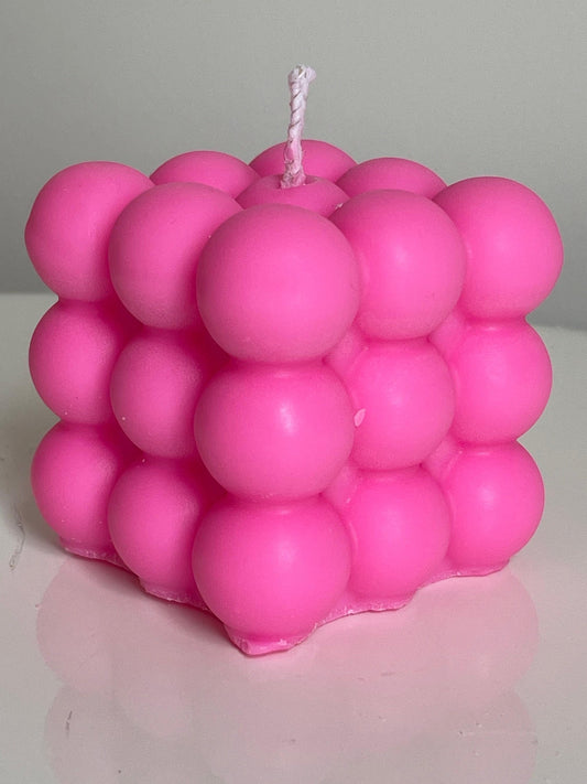 Hot Pink 6cm Soy Blend Bubble Cube Candle, Hand-Poured And Infused with Your Dream Scent. Free UK Postage.
