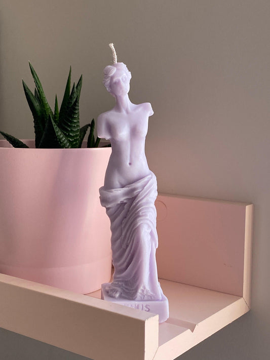 Lilac Venus De Milo Roman Goddess Hand Crafted Candle: 100 Scents, Soy Blend, Natural Cotton Wick. Free UK Postage.